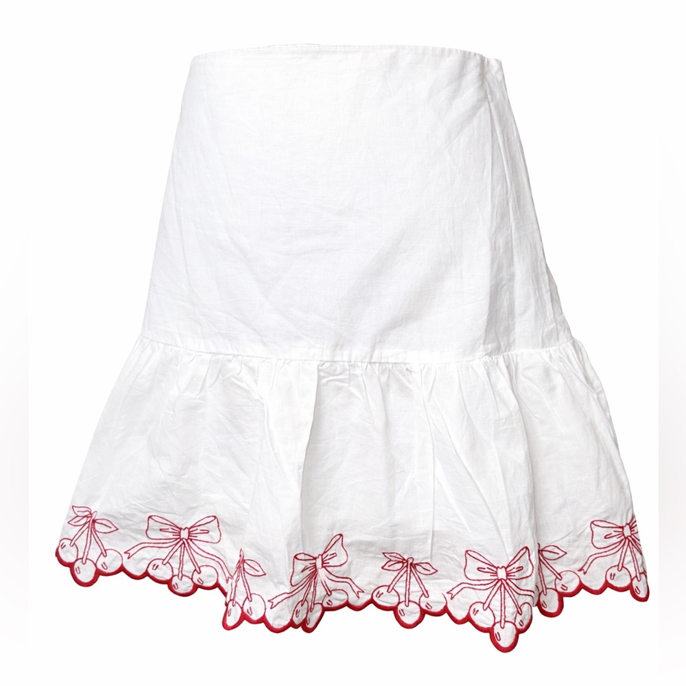 Francesca’s White Cherry Embroidered Mini Skirt Coquette Cottagecore- Small